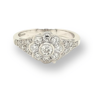 Antique Style Platinum Daisy Cluster Diamond Engagement Ring
