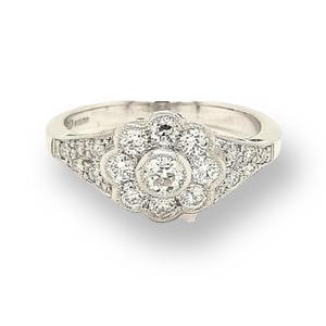 Antique Style Platinum Daisy Cluster Diamond Engagement Ring Diana O Mahony Jewellers
