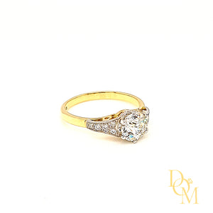 Edwardian Style Solitaire Diamond Engagement Ring with Pavé-Set Diamond Shoulders- 1.03ct