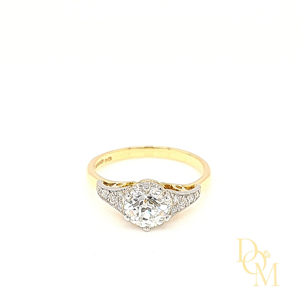 
                
                    Load image into Gallery viewer, Edwardian Style Solitaire Diamond Engagement Ring with Pavé-Set Diamond Shoulders- 1.03ct
                
            