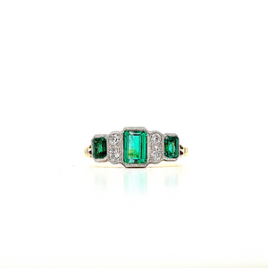 Art Deco Style 18ct Gold Emerald & Diamond Ring