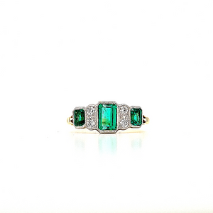 Art Deco Style 18ct Gold Emerald Diamond Ring
