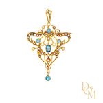 Art Nouveau 15ct Gold Aquamarine & Pearl Pendant/Brooch