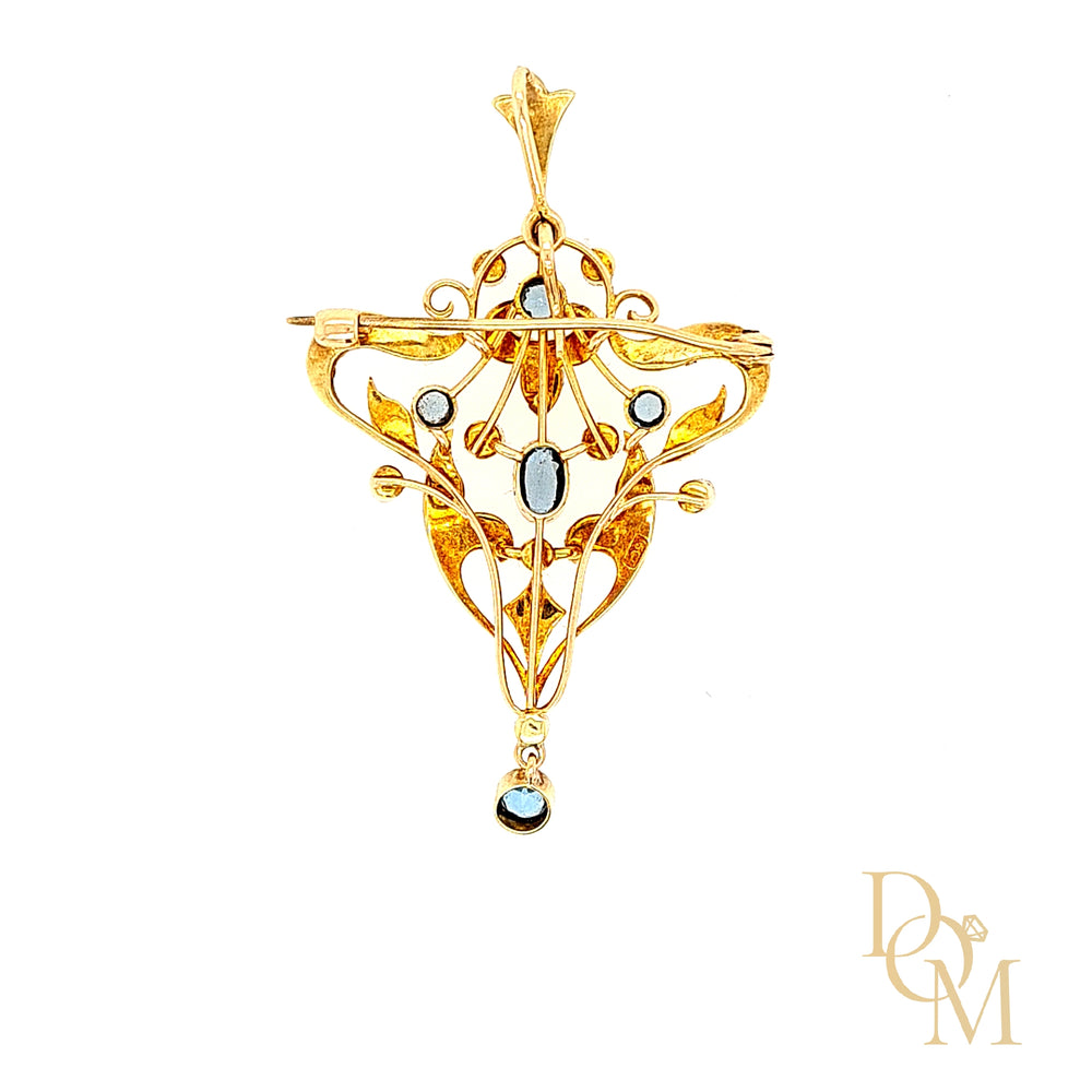 
                
                    Load image into Gallery viewer, Art Nouveau 15ct Gold Aquamarine &amp;amp; Pearl Pendant/Brooch
                
            