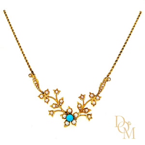 Victorian 15ct Gold Turquoise & Pearl Necklace