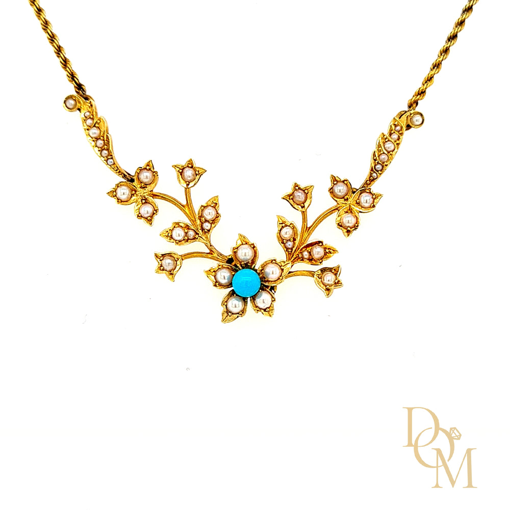 
                
                    Load image into Gallery viewer, Victorian 15ct Gold Turquoise &amp;amp; Pearl Necklace
                
            