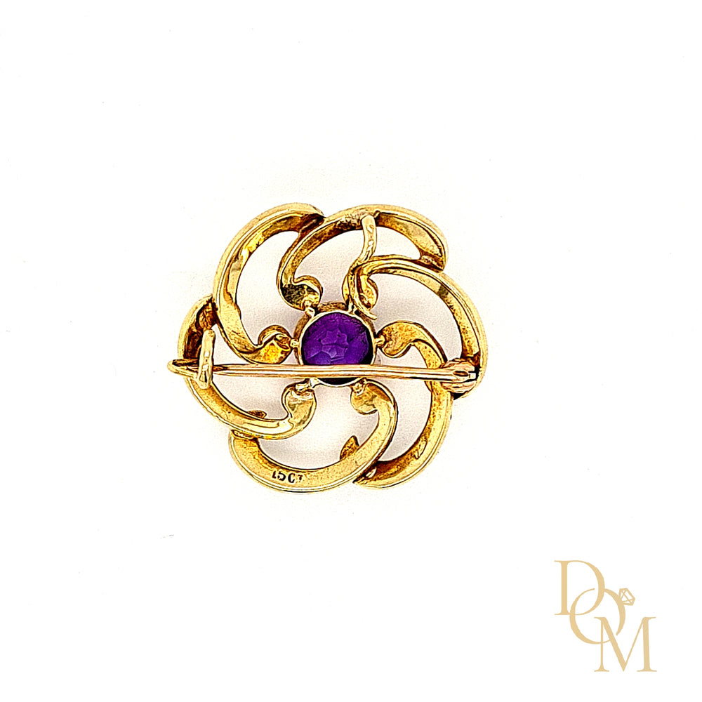 Antique 15ct Gold Amethyst & Pearl Art Nouveau Brooch