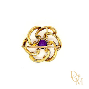 Antique 15ct Gold Amethyst & Pearl Art Nouveau Brooch