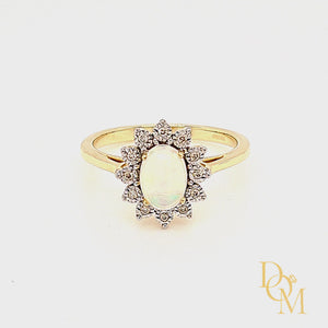 
                
                    Load and play video in Gallery viewer, 9ct Yellow Gold Opal &amp;amp; Diamond Cluster Ring
                
            