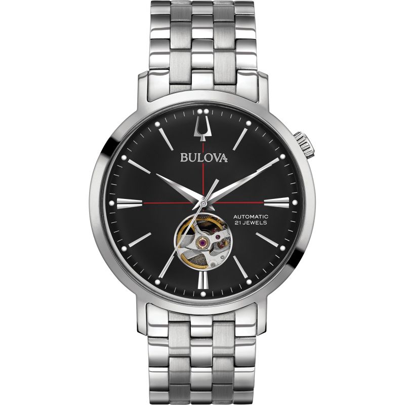Gents Bulova Automatic Black Dial Steel Bracelet Watch 96A199