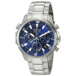 Gents Bulova Marine Star Blue Dial Chronograph Steel Bracelet Watch 96B256 - Diana O'Mahony Jewellers