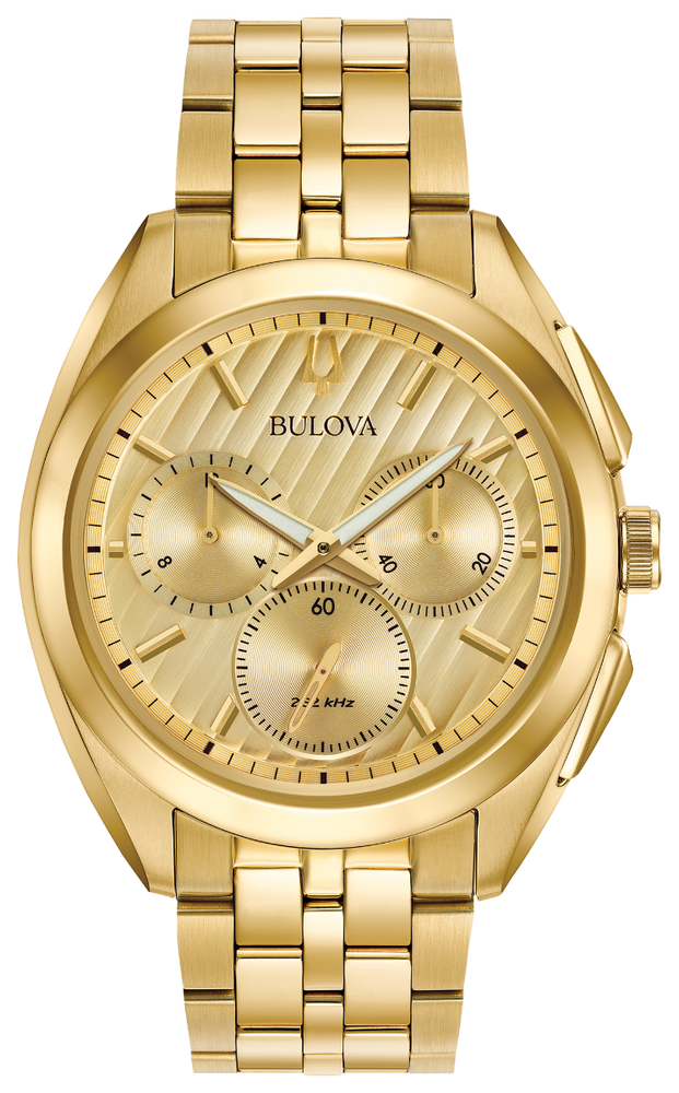 Gents Bulova Curv Gold Chronograph Watch - 97A125