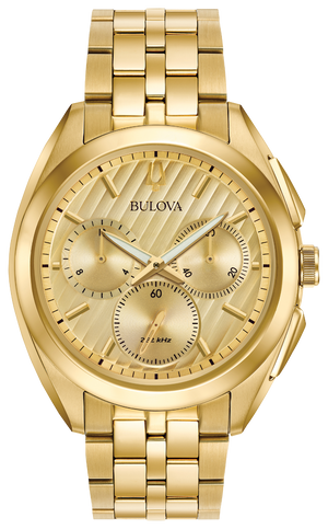 Gents Bulova Curv Gold Chronograph Watch - 97A125