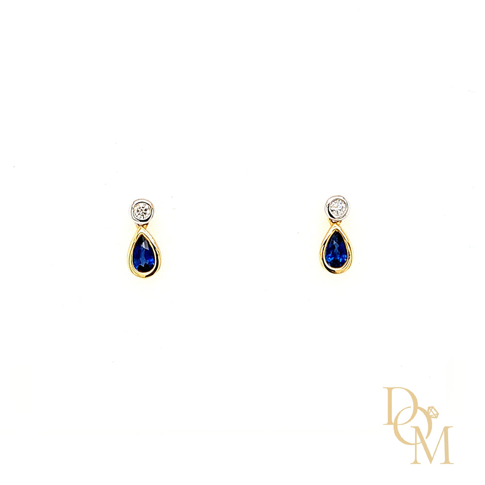 18ct Gold Pear-cut Sapphire & Diamond Small Drop Earrings