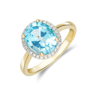 9ct Gold Swiss Blue Topaz & Diamond Cluster Ring
