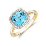 9ct Yellow Gold Swiss Blue Topaz & Diamond Cluster Ring