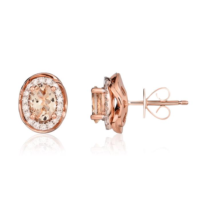 9ct Rose Gold Morganite & Diamond Cluster Earrings