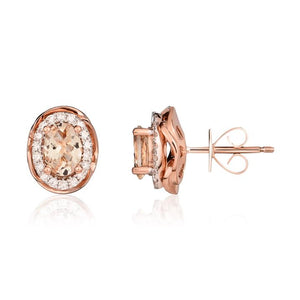 9ct Rose Gold Morganite & Diamond Cluster Earrings