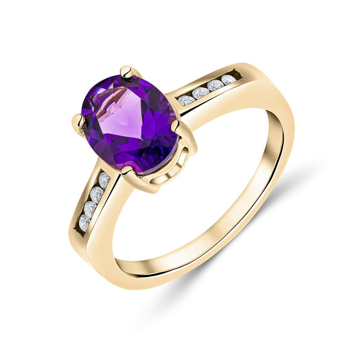 9ct Gold Amethyst & Diamond Solitaire Ring