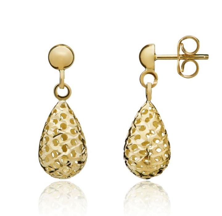 9ct Gold Teardrop Shaped Pierced Bombe Drop Earrings