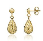 9ct Gold Teardrop Shaped Pierced Bombe Drop Earrings