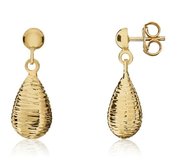 
                
                    Load image into Gallery viewer, 9ct Yellow Gold Ribbed Torpedo Drop Earrings
                
            