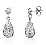 9ct White Gold Teardrop Shaped Pierced Bombe Drop Earrings