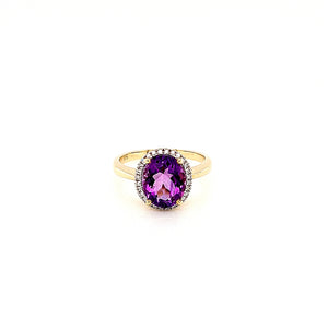 9ct Yellow Gold Oval-cut Amethyst & Diamond Cluster Ring