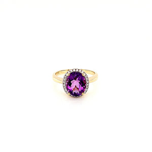 
                
                    Load image into Gallery viewer, 9ct Yellow Gold Oval-cut Amethyst &amp;amp; Diamond Cluster Ring
                
            