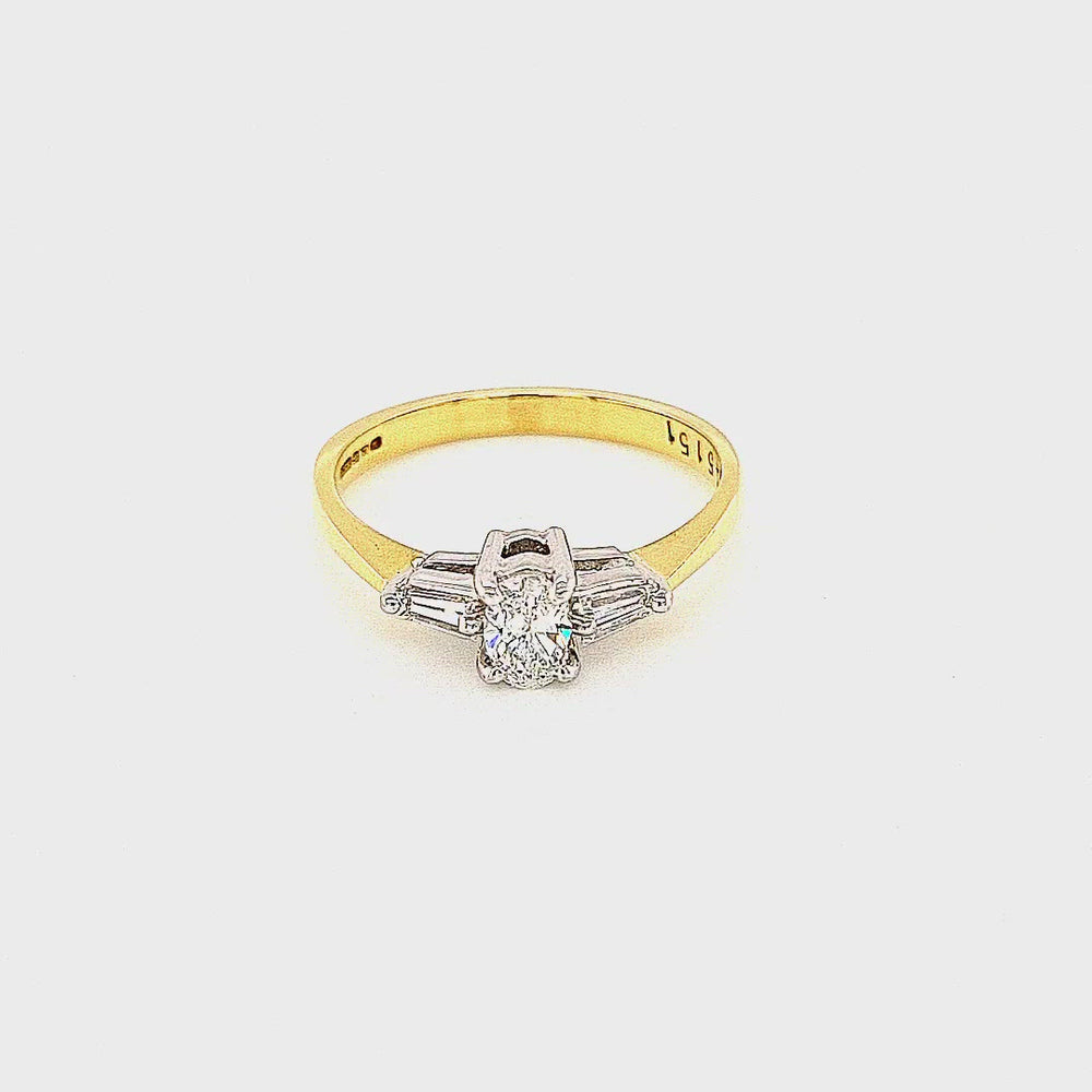 
                
                    Load and play video in Gallery viewer, Oval Solitaire Diamond Engagement Ring with Baguette Sides
                
            