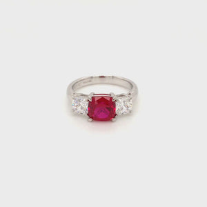 
                
                    Load and play video in Gallery viewer, Sterling Silver Three Stone Ruby Red CZ Ring
                
            