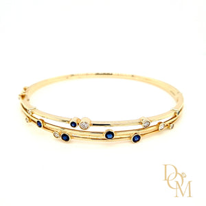 9ct Yellow Gold Sapphire & Diamond Bangle