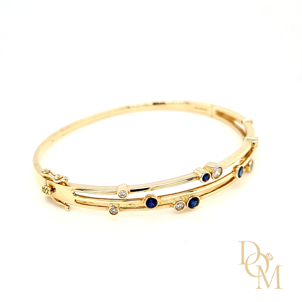 9ct Yellow Gold Sapphire & Diamond Bangle