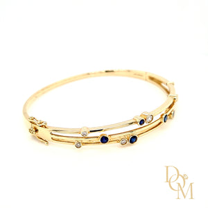 9ct Yellow Gold Sapphire & Diamond Bangle