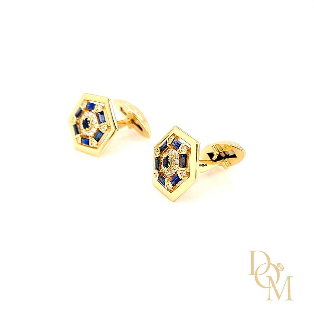 
                
                    Load image into Gallery viewer, Art Deco Style 18ct Gold Sapphire &amp;amp; Diamond Cufflinks
                
            