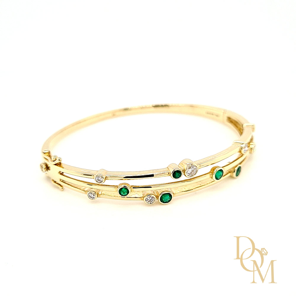 9ct Yellow Gold Emerald & Diamond Bangle