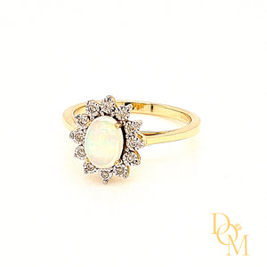 9ct Yellow Gold Opal & Diamond Cluster Ring