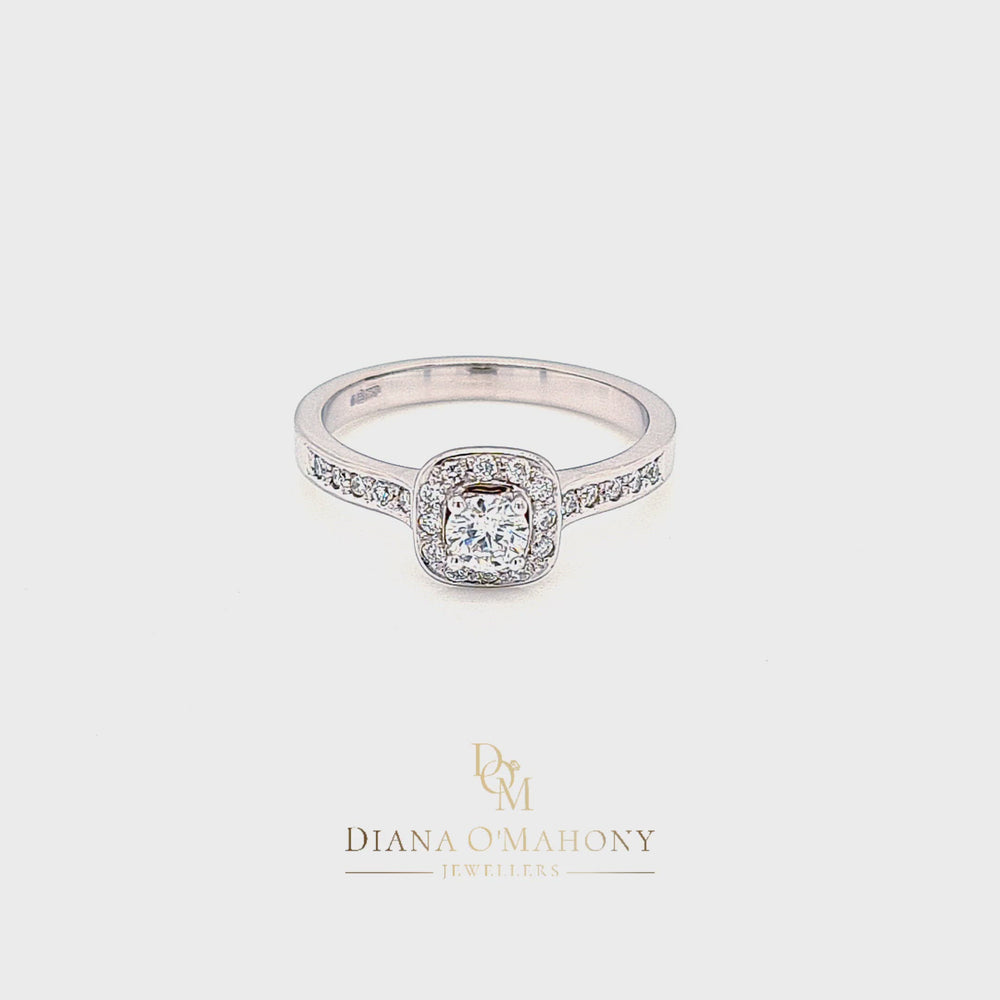
                
                    Load and play video in Gallery viewer, Cushion Shaped Halo Cluster Diamond Engagement Ring
                
            
