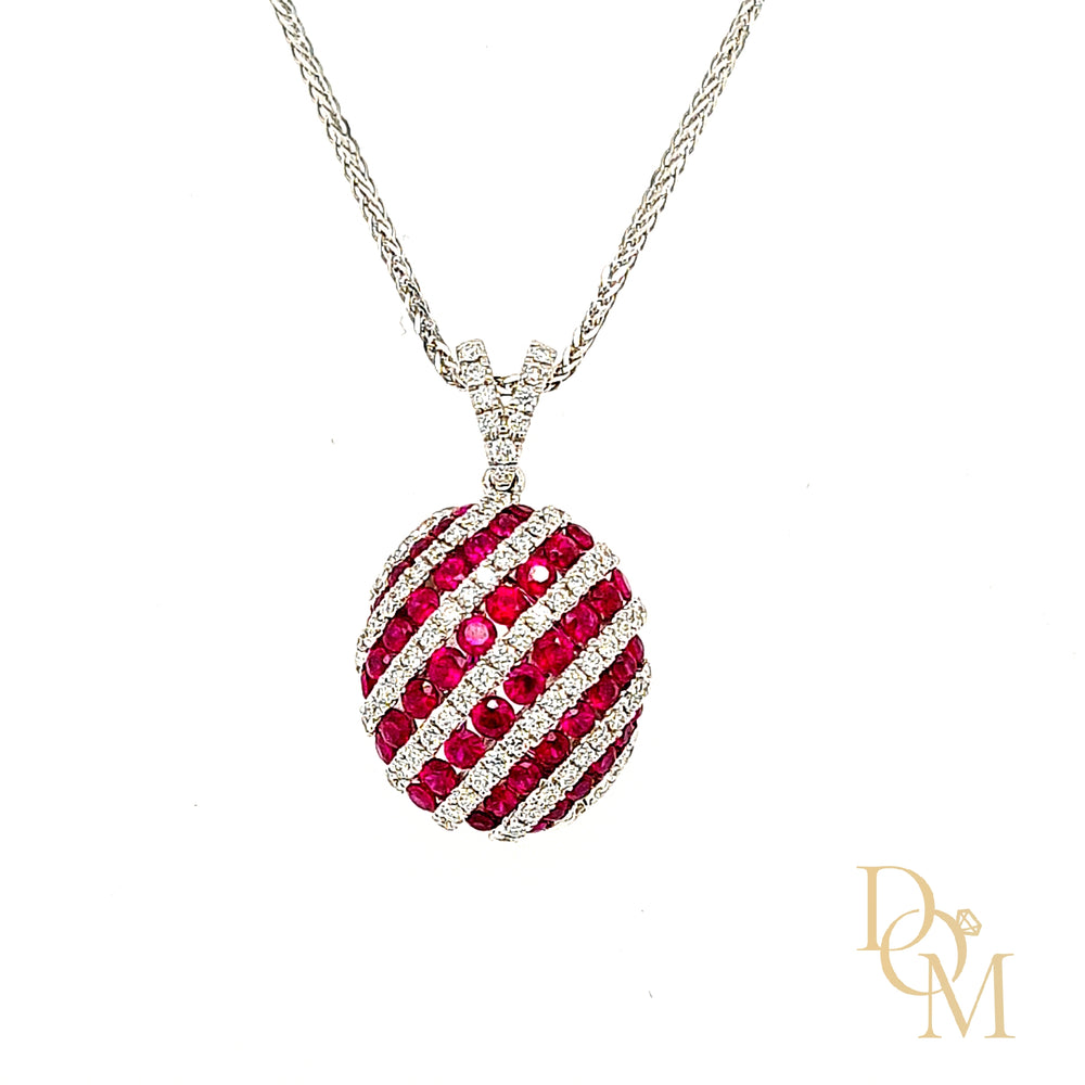 18ct White Gold Ruby & Diamond Candy Stripe Pendant