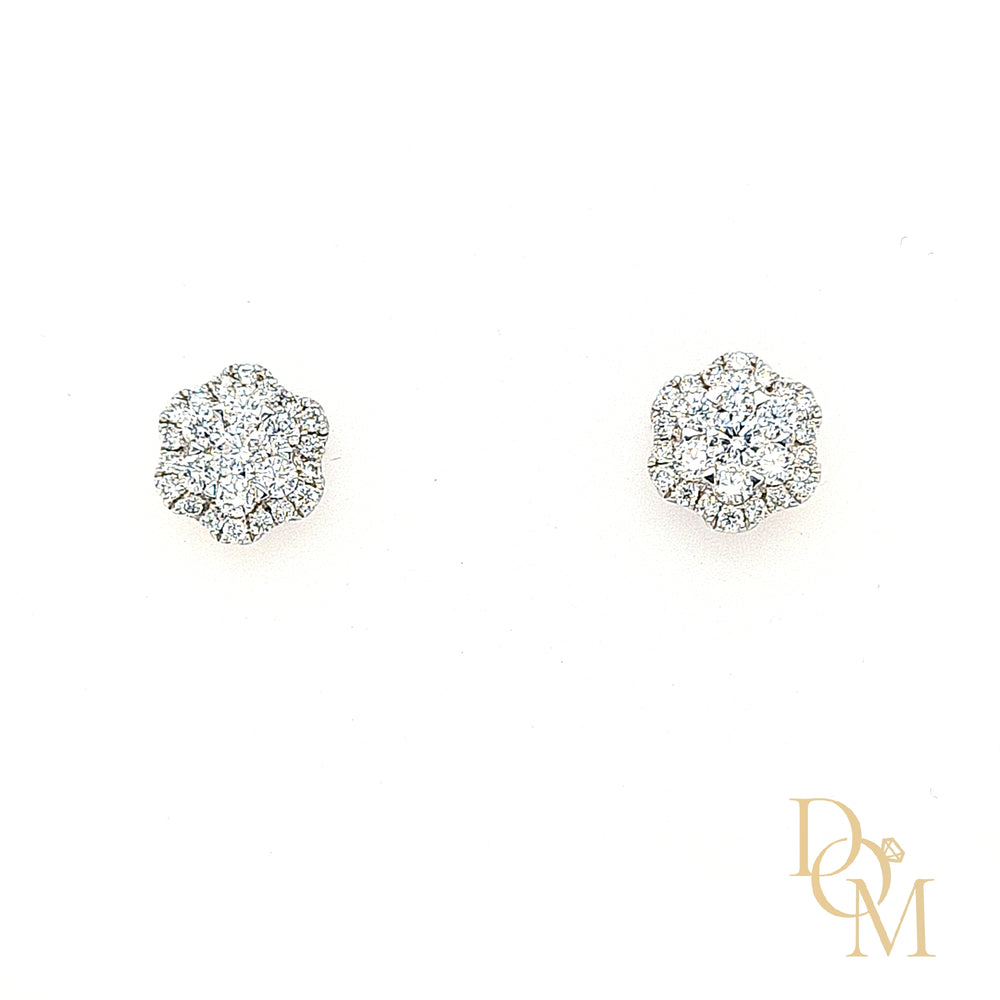 18ct White Gold Daisy Cluster Diamond Stud Earrings
