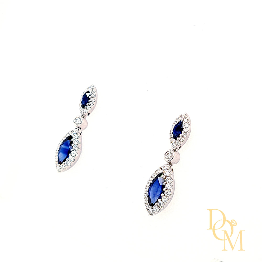
                
                    Load image into Gallery viewer, 18ct White Gold Sapphire &amp;amp; Diamond Cluster Drop Earrings
                
            