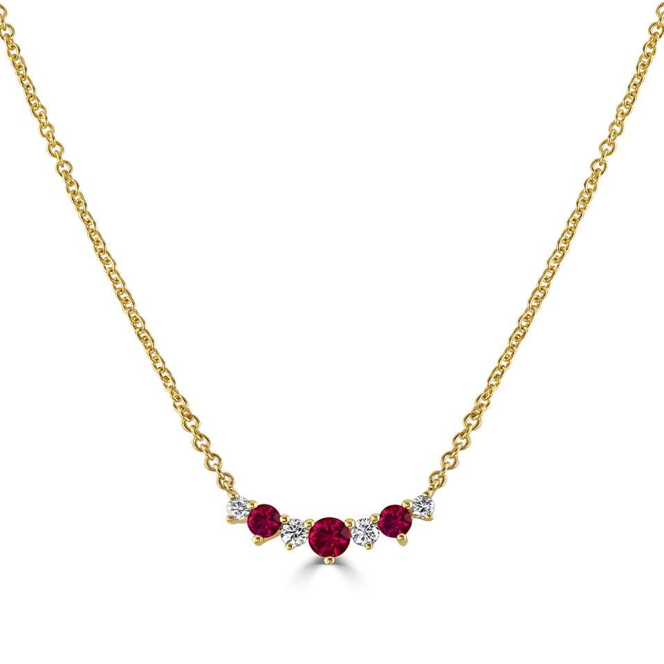 18ct Yellow Gold Graduating Ruby & Diamond Tiara Necklace
