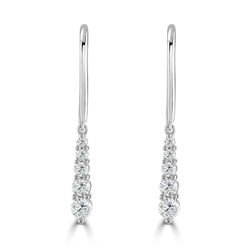 18ct White Gold Graduating 5 Stone Diamond Drop Earrings