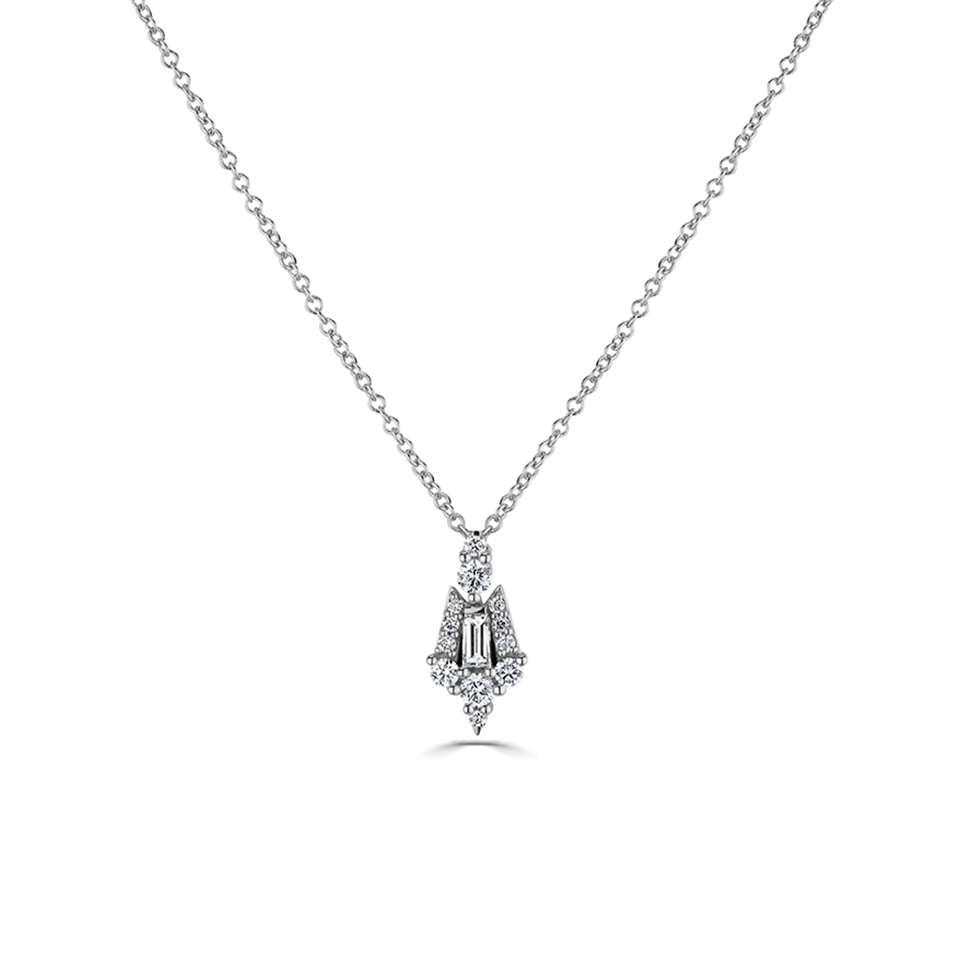 18ct White Gold Art Deco Style Diamond Shaped Cluster Pendant- 0.45ct