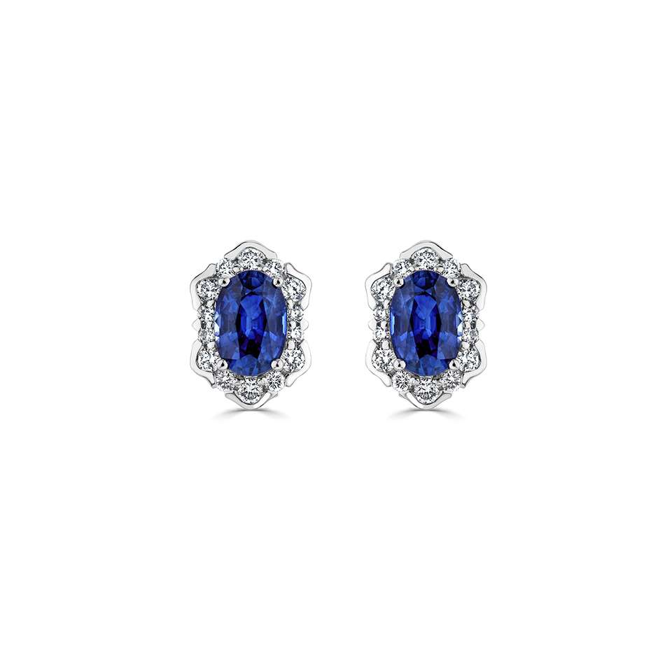 18ct White Gold Sapphire & Diamond Cluster Earrings