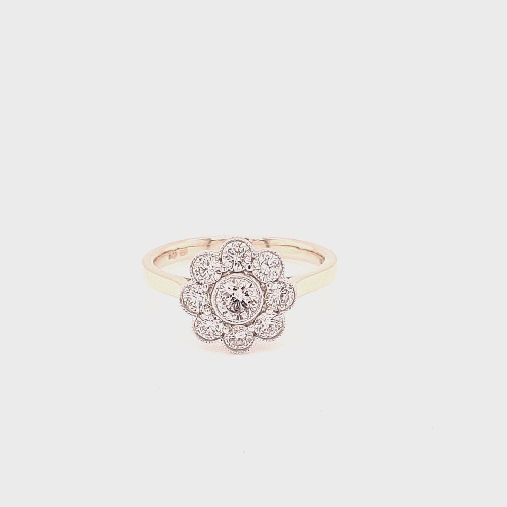 
                
                    Load and play video in Gallery viewer, 18ct Gold Vintage Style Diamond Daisy Cluster Ring- 0.97ct
                
            
