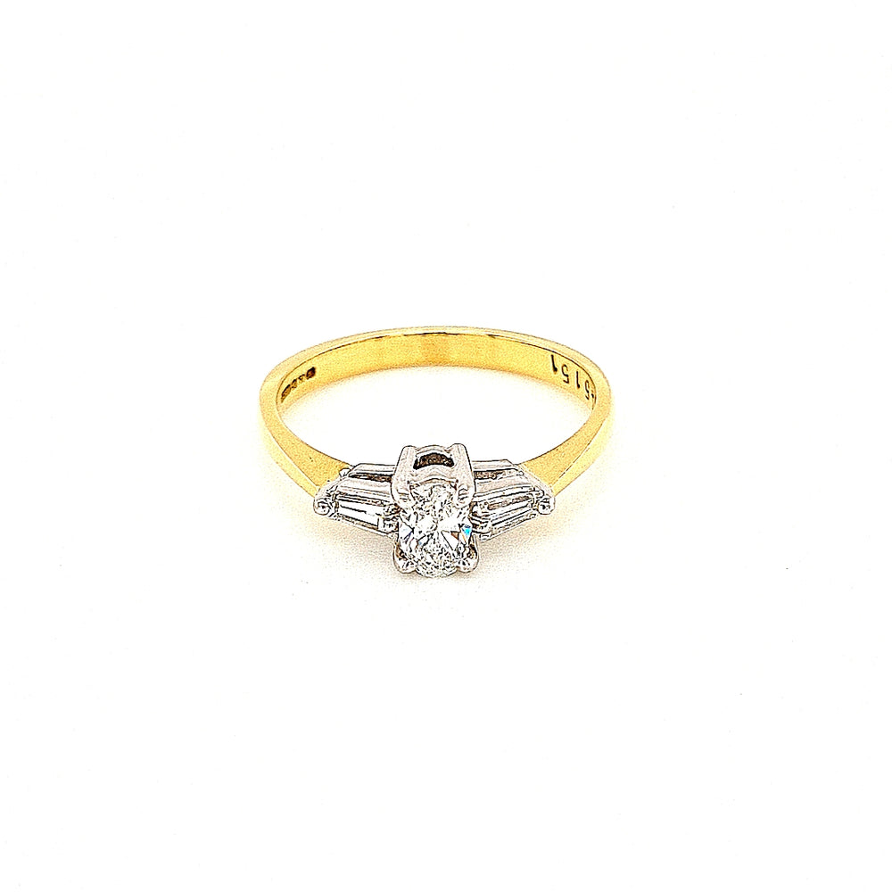 
                
                    Load image into Gallery viewer, Oval Solitaire Diamond Engagement Ring with Baguette Sides
                
            