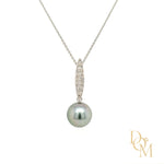 18ct White Gold Tahitian Pearl & Diamond Drop Necklace