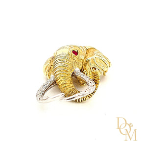 Vintage 14ct Gold Ruby & Diamond Elephant Brooch/Pendant