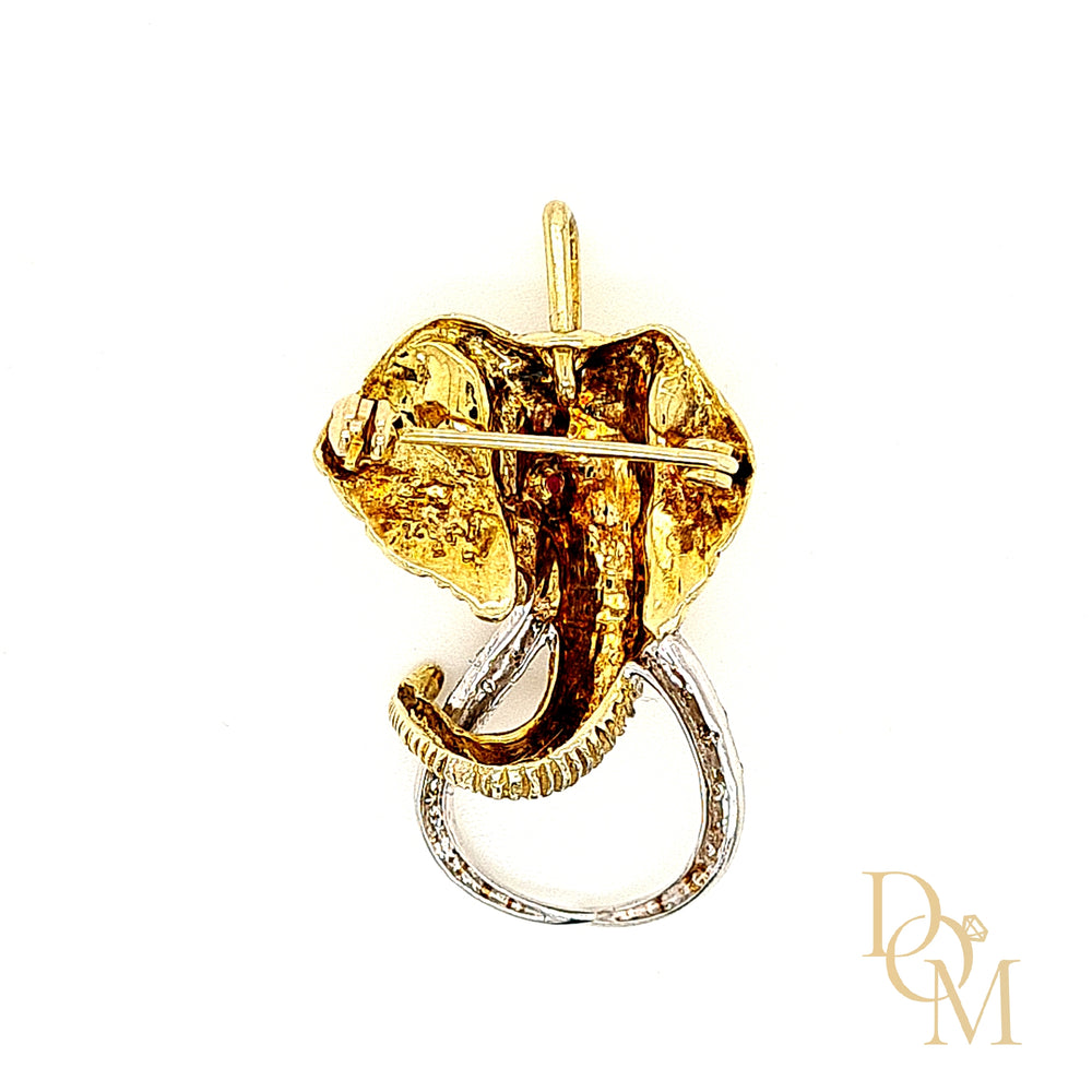 Vintage 14ct Gold Ruby & Diamond Elephant Brooch/Pendant
